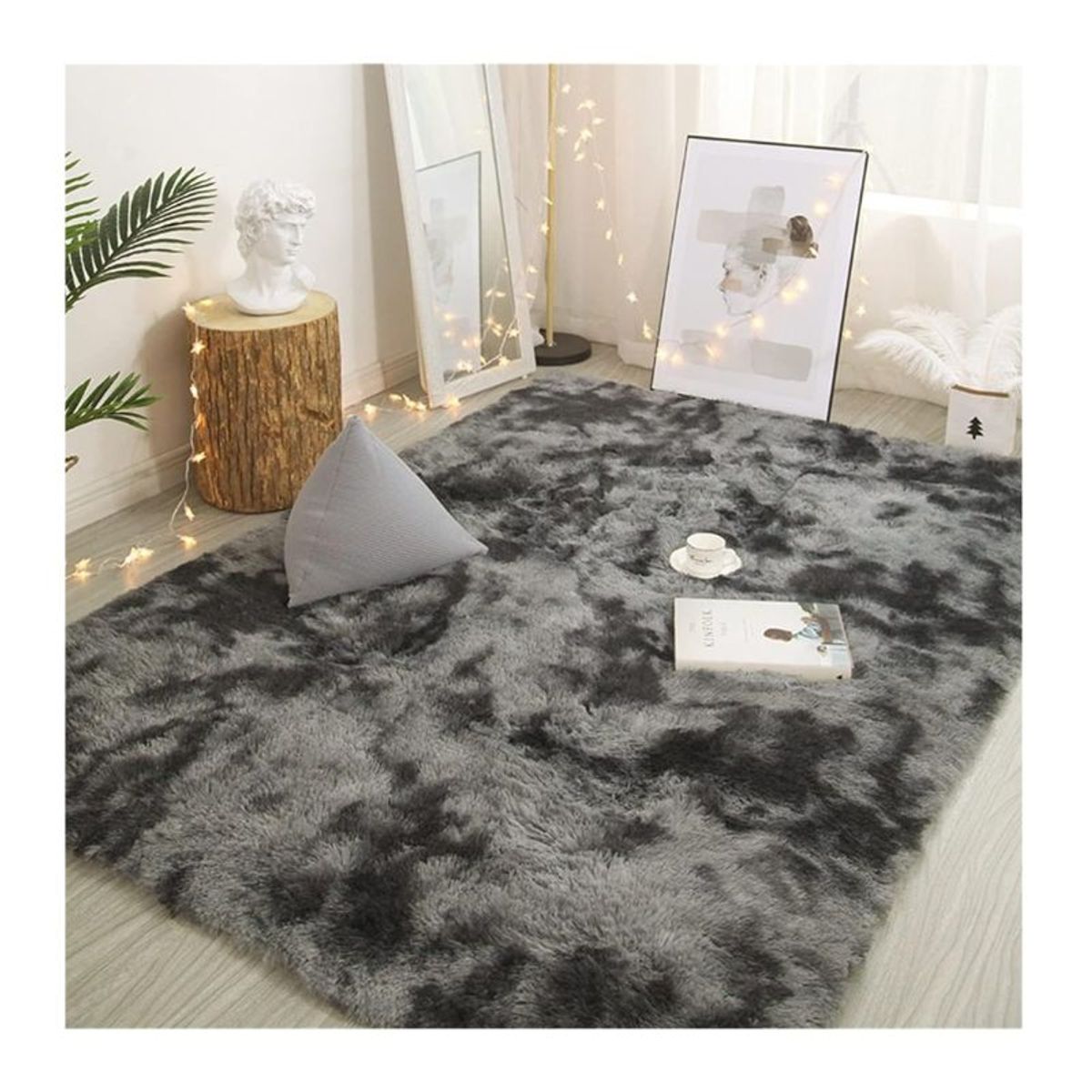 GENERICO - Alfombra Peluda Para Living Tipo Shaggy Gris Oscuro Jaspeado 240x200cm