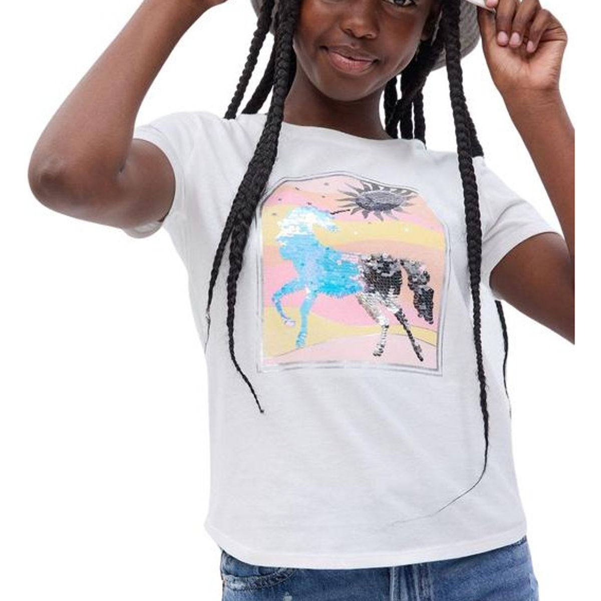 GAP - Polera Gráfica Flippy Lentejuelas Blanco GAP