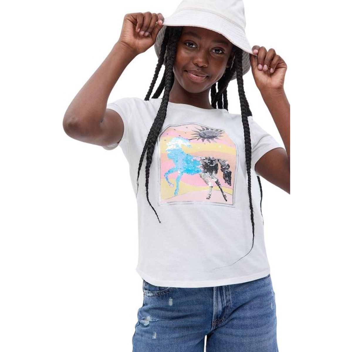 GAP - Polera Gráfica Flippy Lentejuelas Blanco GAP