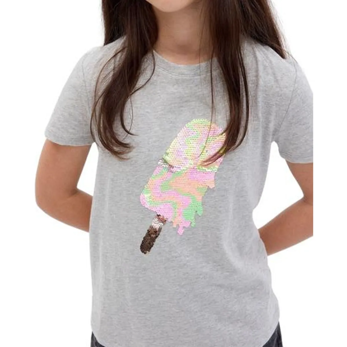 GAP - Polera Niña Gap Gráfica Flippy Lentejuelas Manga Corta Gris