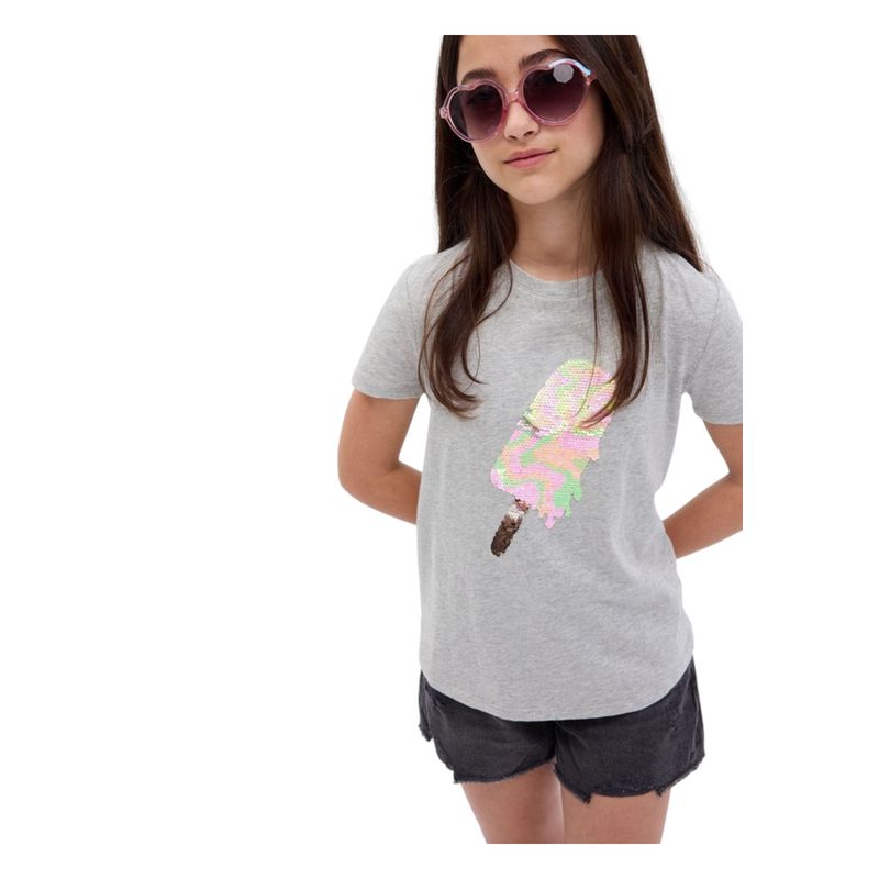 GAP - Polera Gráfica Flippy Lentejuelas Manga Corta Gris GAP