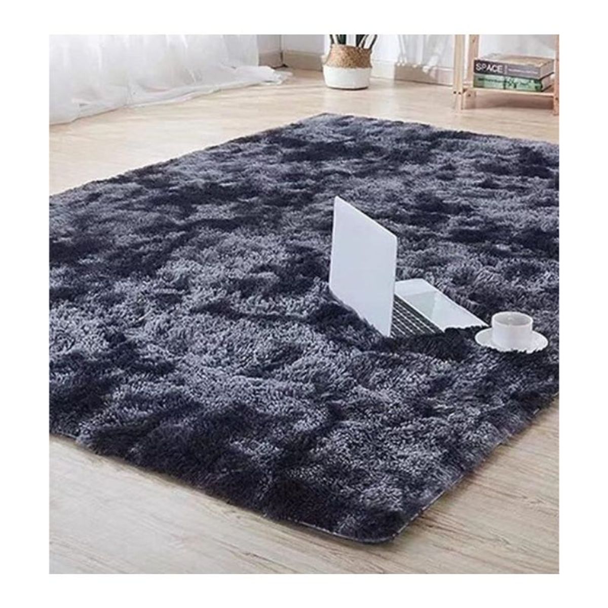 GENERICO - Alfombra Peluda Para Living Tipo Shaggy Negro Jaspeado 240x200cm