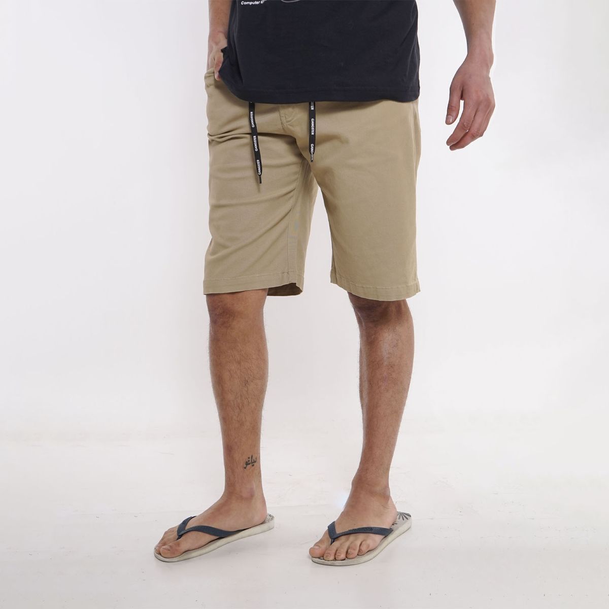 GANGSTER - Short Canvas Bermudas Knee Beige Gangster