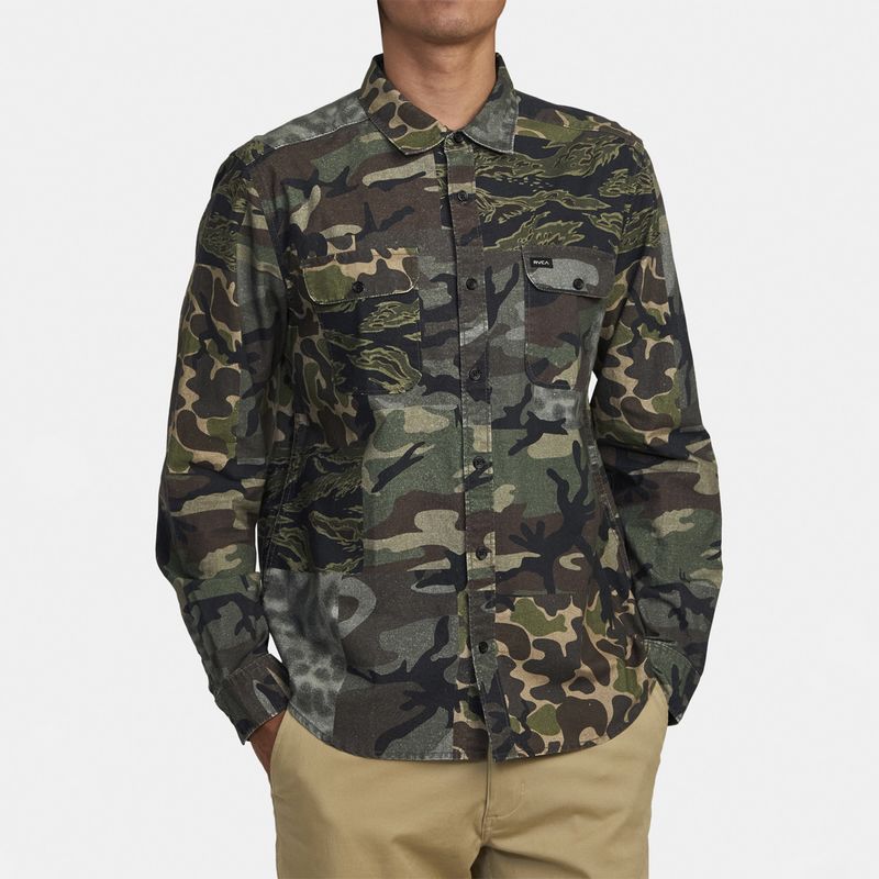RVCA - Camisa M/L Hombre Panhandle Ls Fl M Wv Verde RVCA