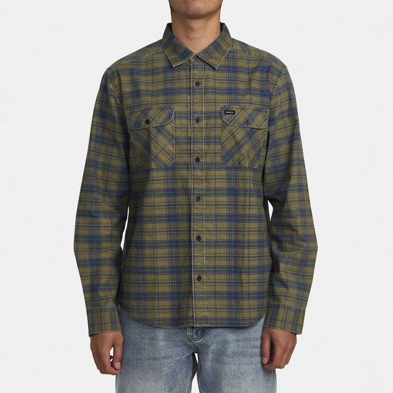 RVCA - Camisa M/L Hombre Panhandle Ls Fl M Wv Verde RVCA