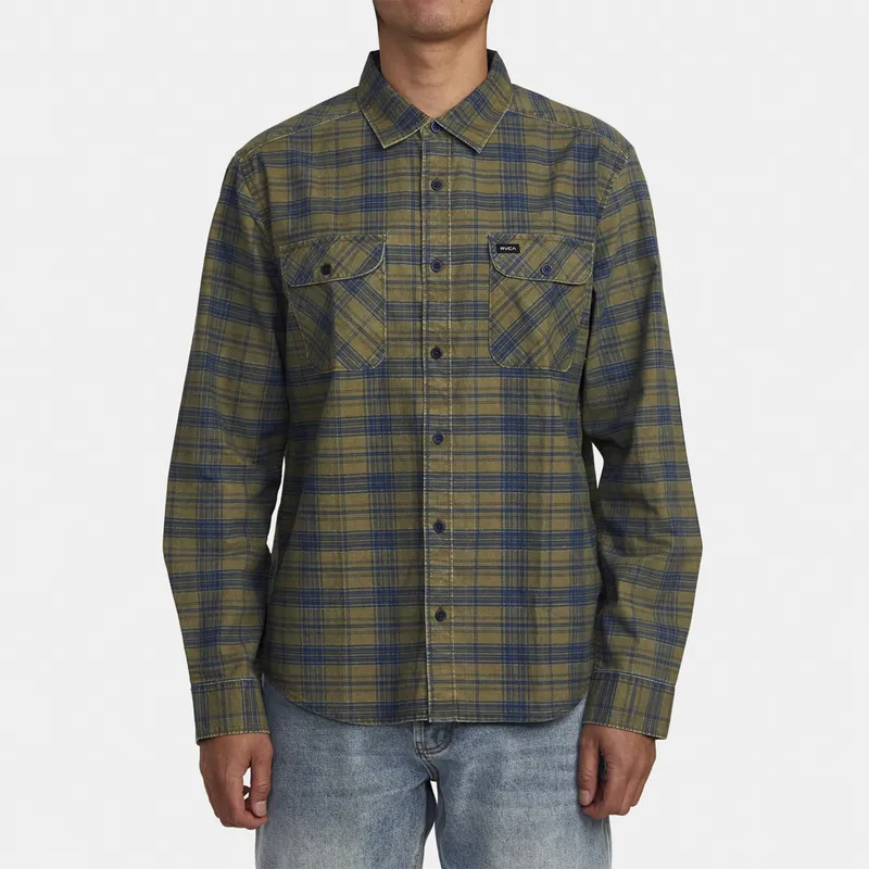 RVCA - Camisa M/L Hombre Panhandle Ls Fl M Wv Verde RVCA