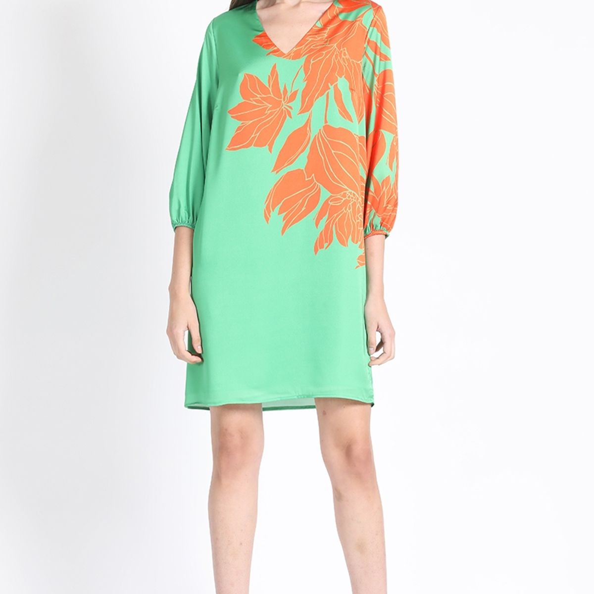 LIOLA - Vestido Recto Satin Estampado, Verde Liola