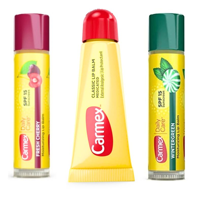 CARMEX - Mix de 3 Carmex: 1 Carmex Original en tubo, 1 Carmex Fresh Cherry, 1 Carmex Wintergreen.