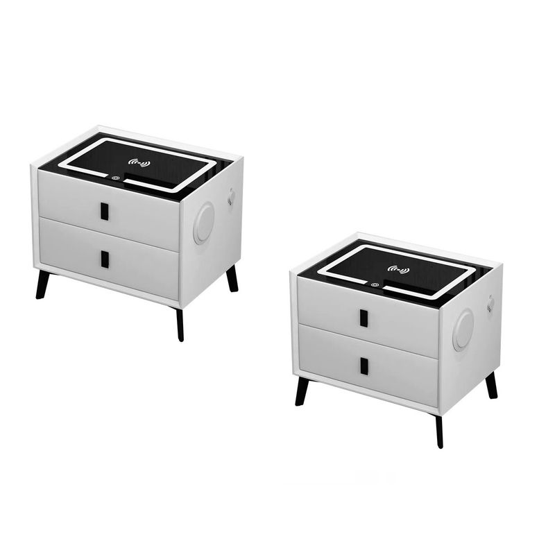 MODERNISMO - Pack 2 veladores blanco parlantes, carga inalámbrica e iluminación