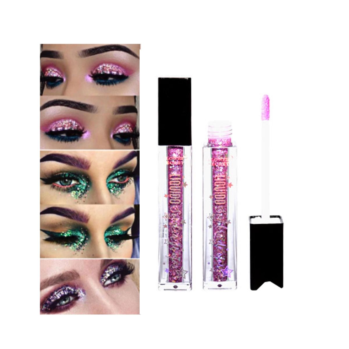 GENERICO - Pack 6 Sombras Glitter Liquida Colores Flower Secret.