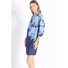 LIOLA - Vestido Recto Satin Estampado, Azul Liola.-