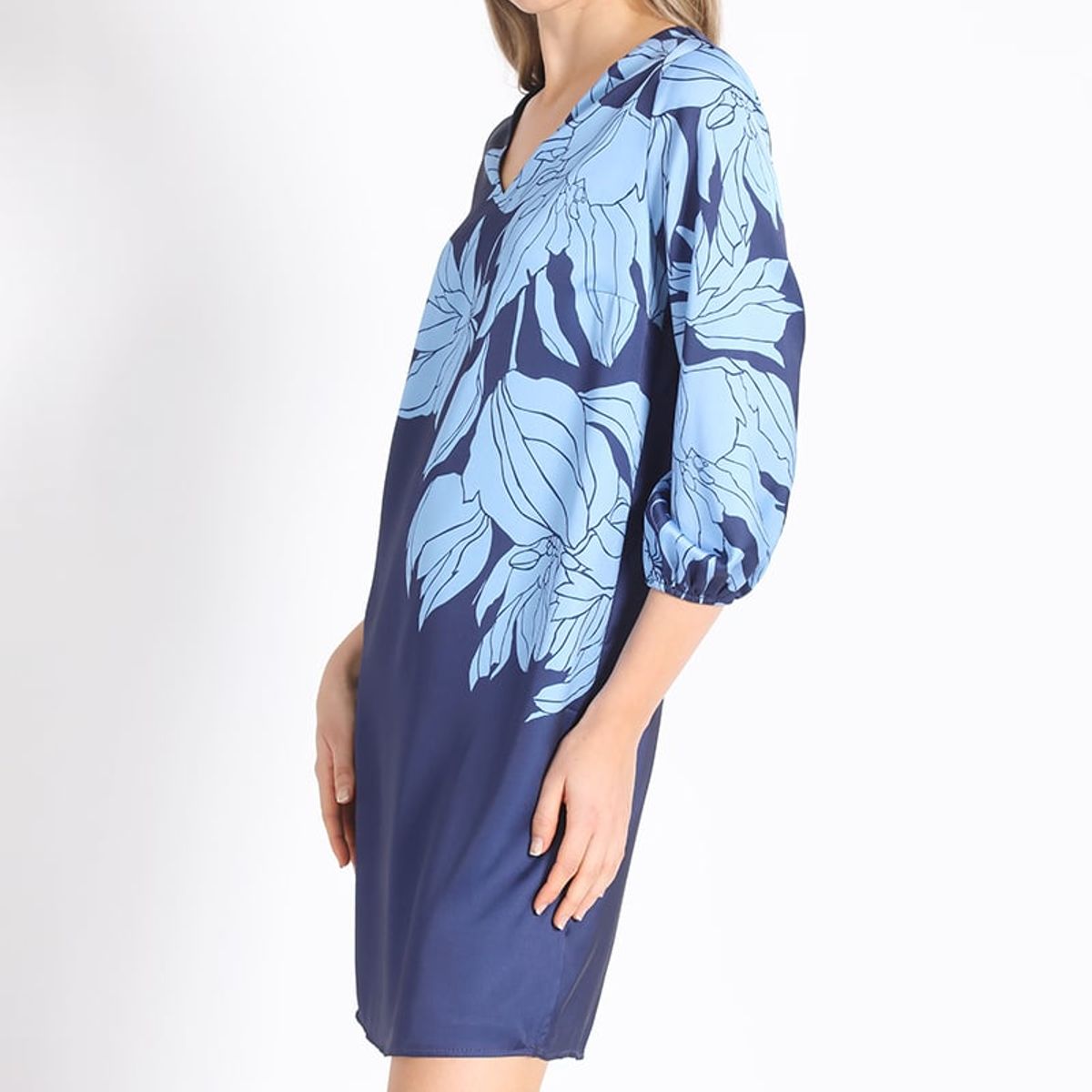 LIOLA - Vestido Recto Satin Estampado, Azul Liola