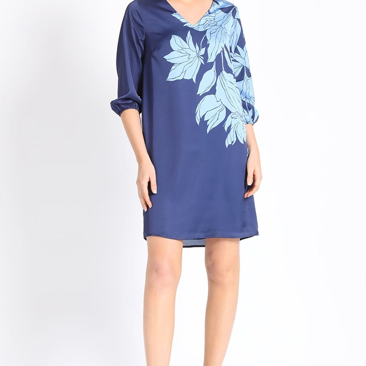 LIOLA - Vestido Recto Satin Estampado, Azul Liola