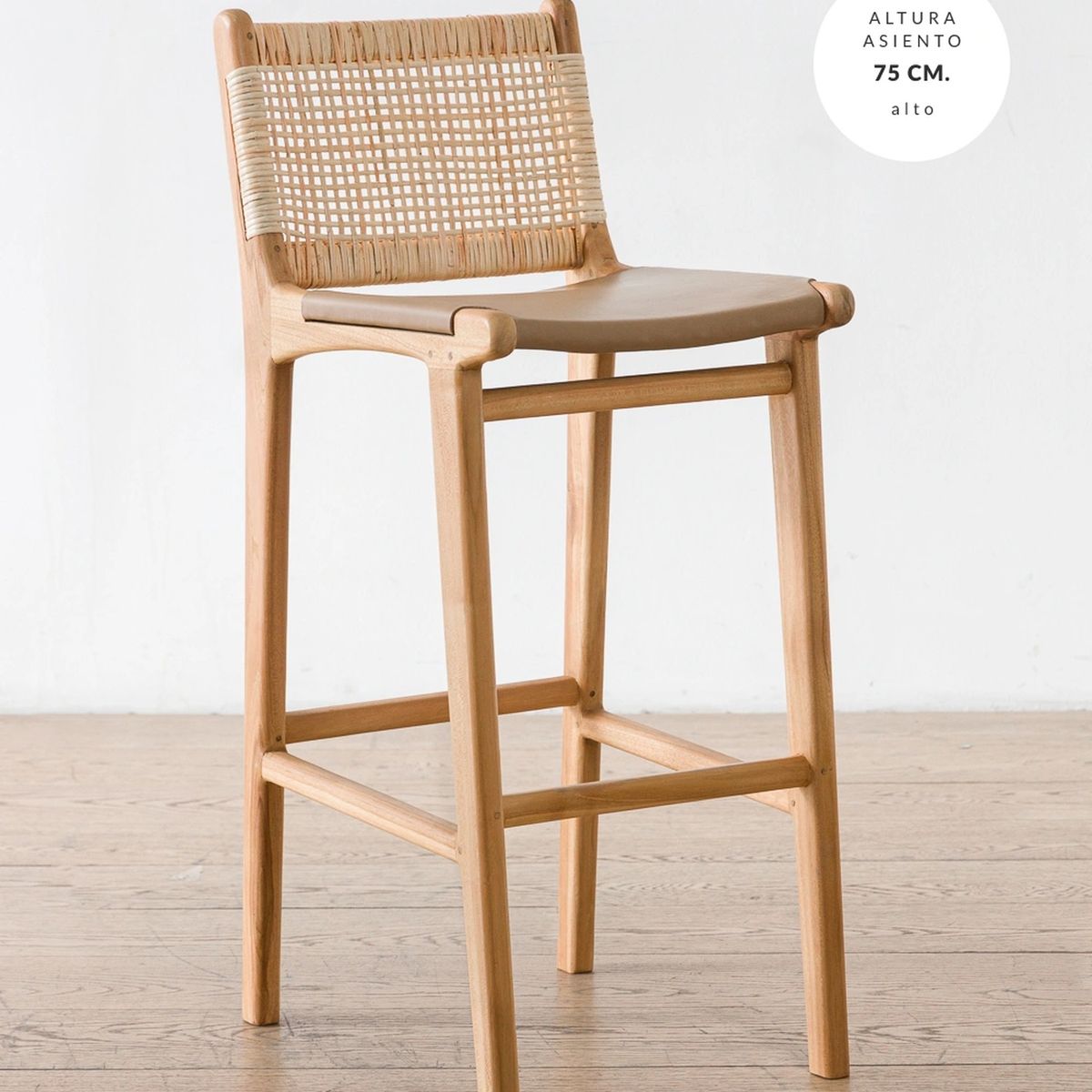 AMOBLE - Taburete Respaldo Maine Cuero R Amoblé