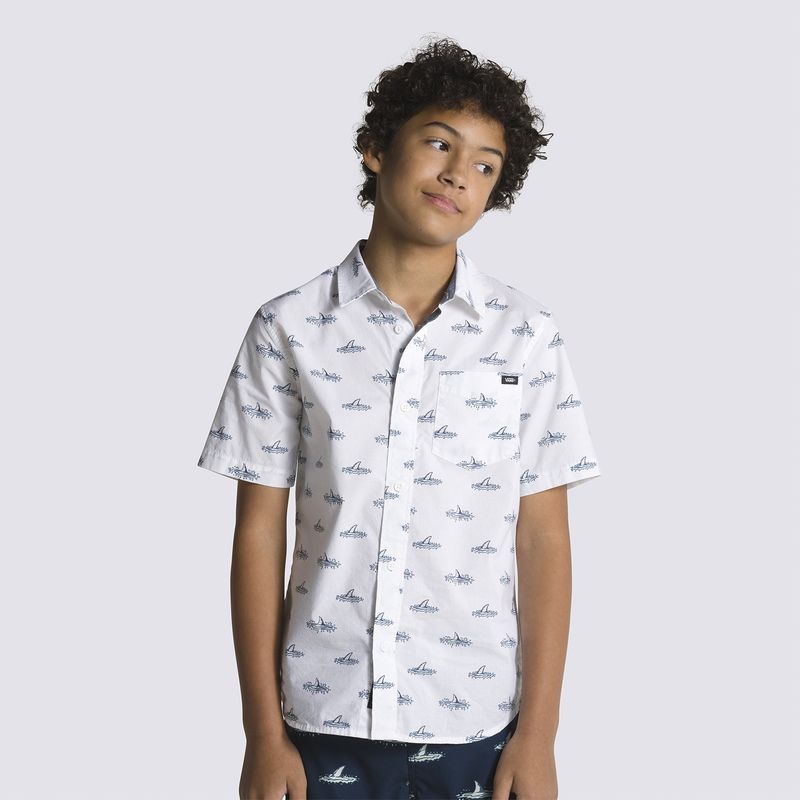 VANS - Polera Manga Corta Shark Fin Woven Ss Blanco Niño VANS