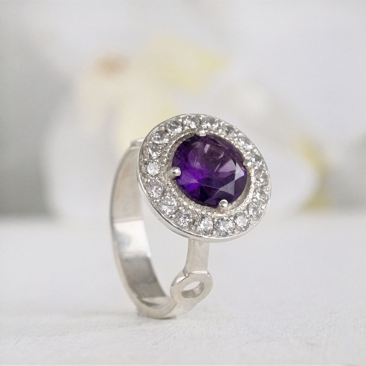 GENERICO - Anillo de Plata 950 Mujer Amatista y Halo de Circones
