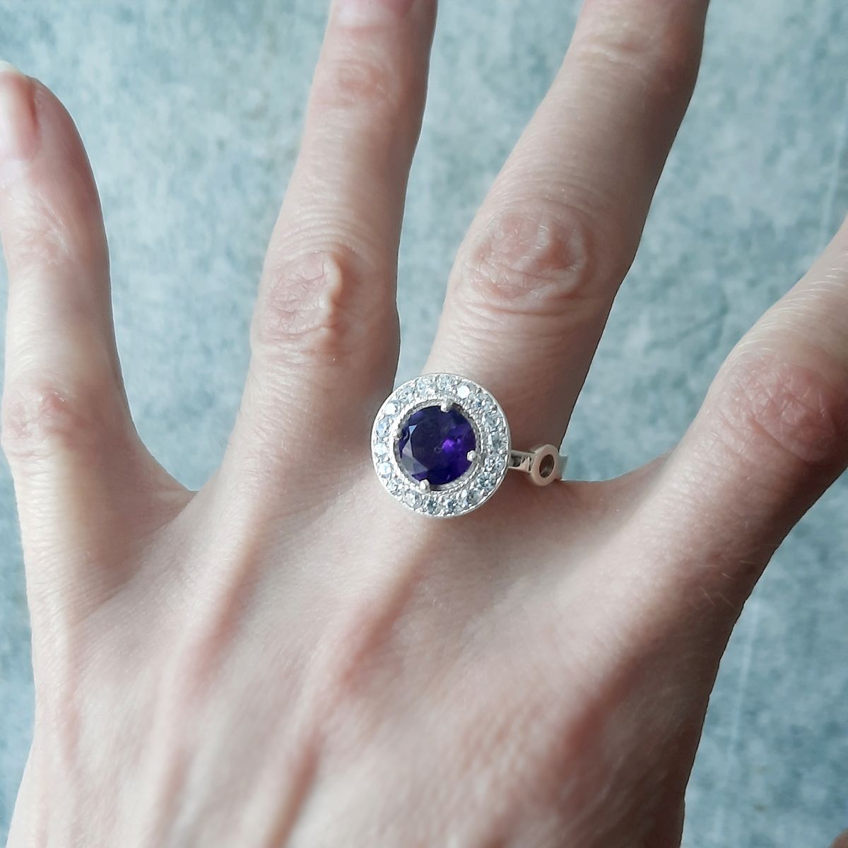 GENERICO - Anillo de Plata 950 Mujer Amatista y Halo de Circones