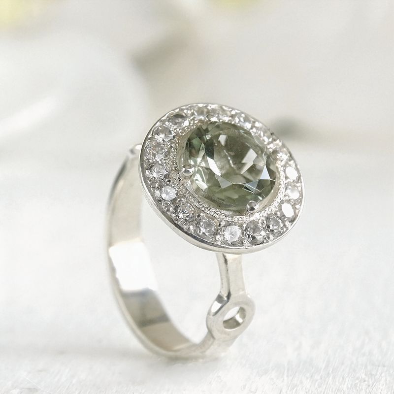 GENERICO - TALLA 13 Anillo solitario amatista verde halo de circones plata 950