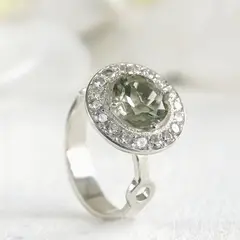 GENERICO - TALLA 13 Anillo solitario amatista verde halo de circones plata 950