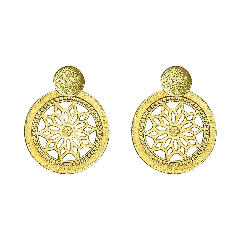 ANDREA COGGIOLA JOYAS - Aros Redondos Flor Calada Enchapado Oro 18K