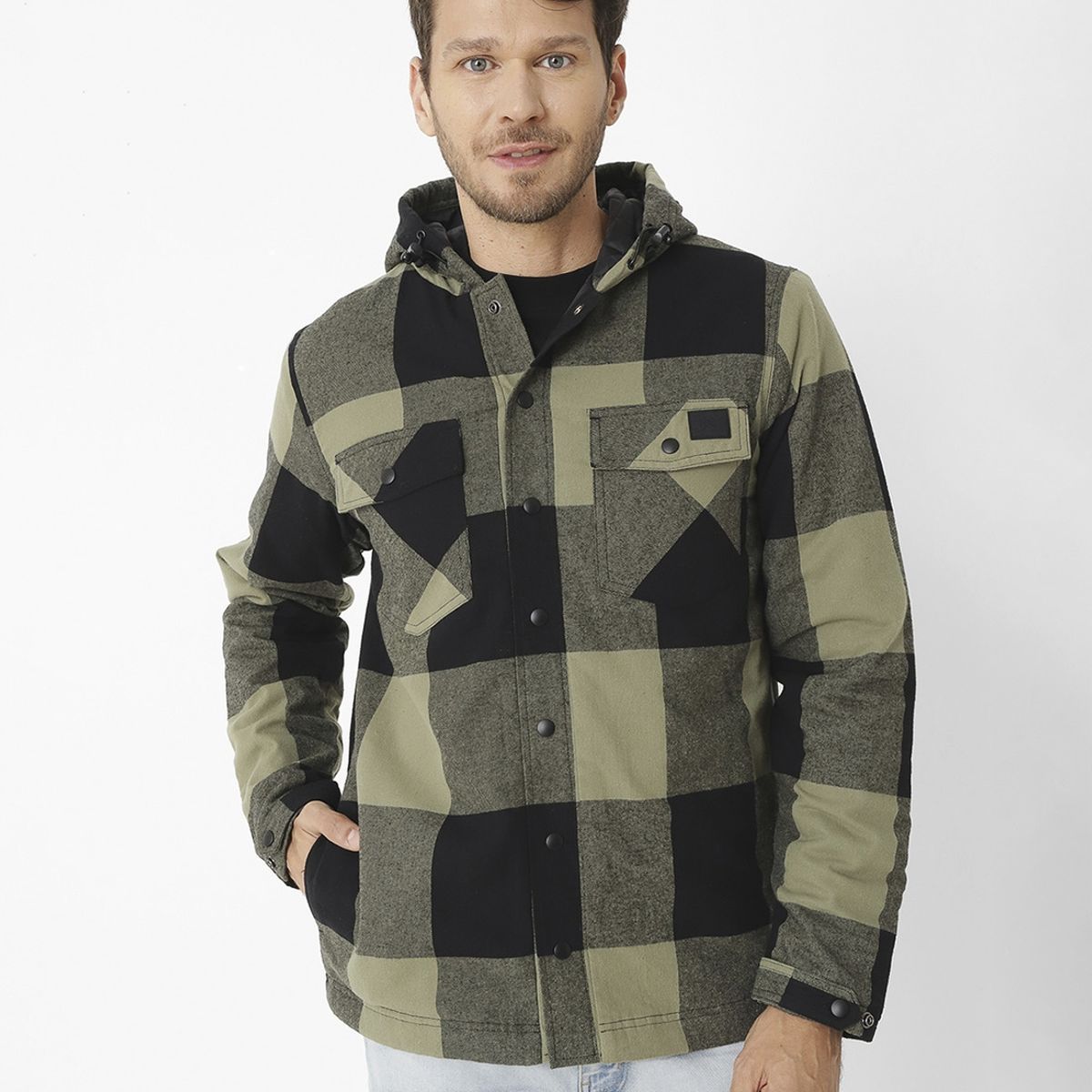 CAT - Chaqueta Flannel Snap Front Verde Hombre CAT