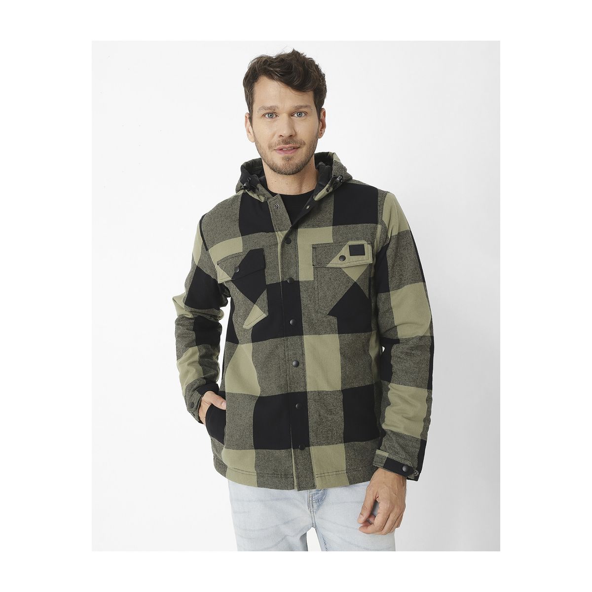 CAT - Chaqueta Flannel Snap Front Verde Hombre CAT