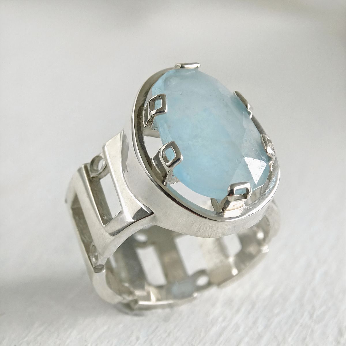 GENERICO - TALLA 12: Anillo solitario de plata 950 con aguamarina para mujer