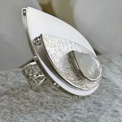 GENERICO - TALLA 13: Maxi anillo de plata 950 con piedraluna arcoiris mujer