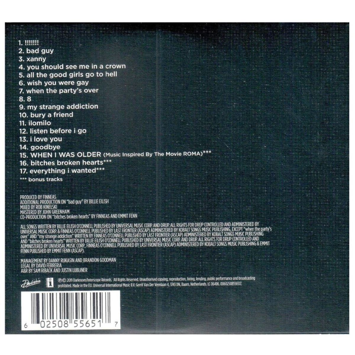 HITWAY MUSIC - BILLIE EILISH - WHEN WE ALL FALL ASLEEP - CD HITWAY MUSIC