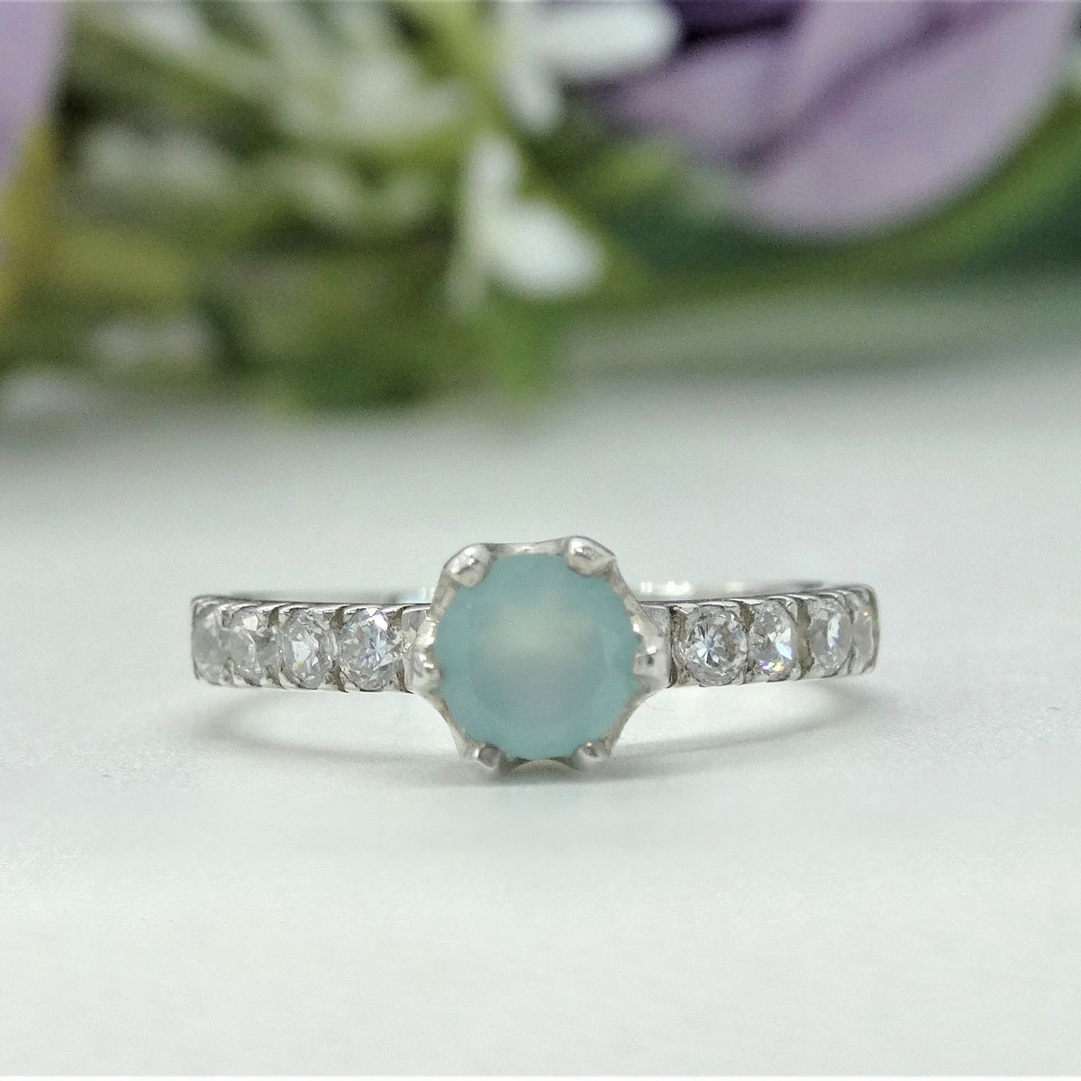 GENERICO - Anillo de Plata 950 Mujer Calcedonia y Circones