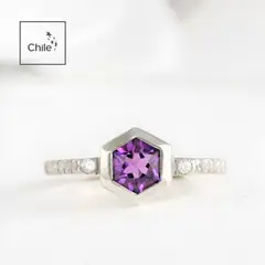 GENERICO - TALLA 15 Anillo solitario hexagonal con amatista y circones plata 950