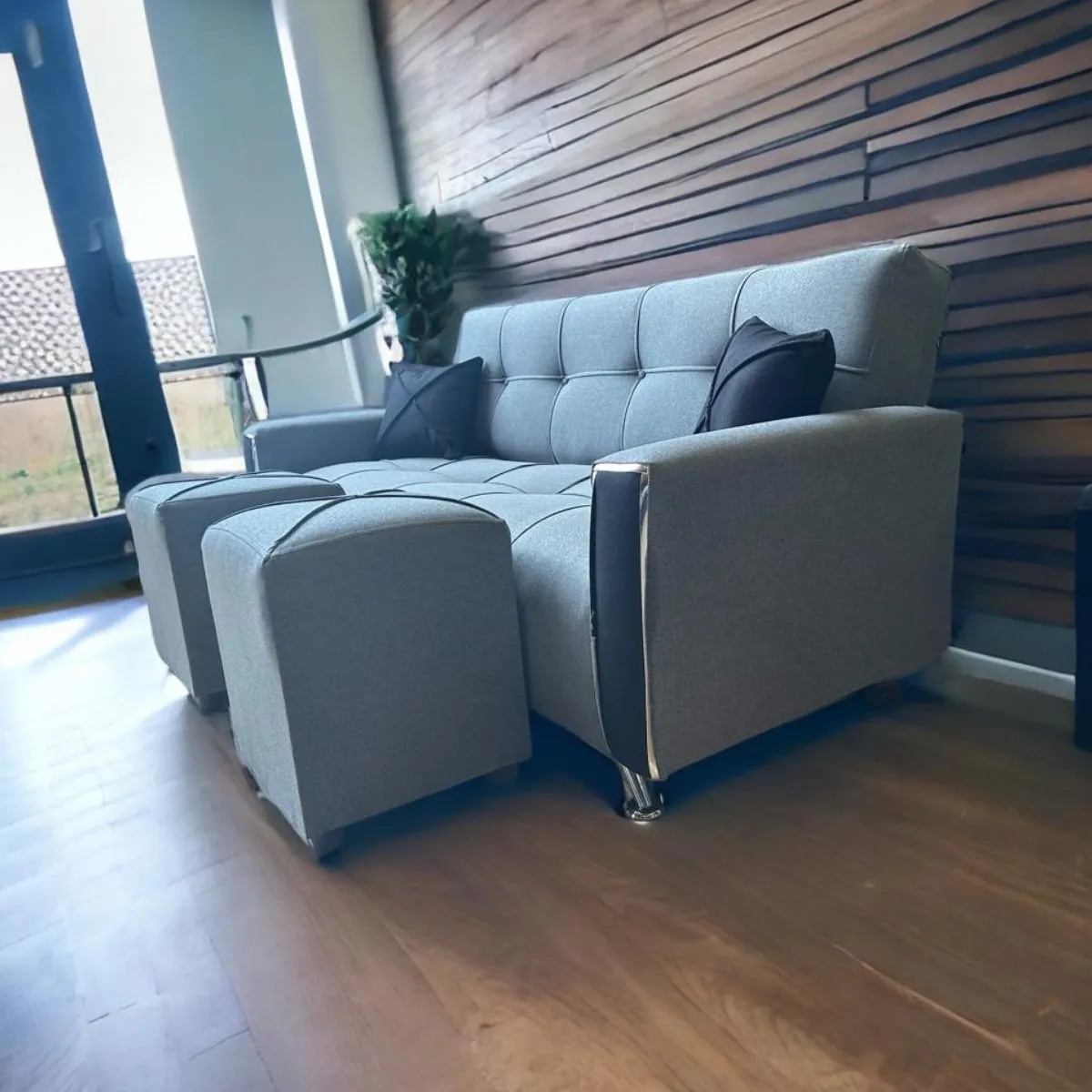 GENERICO - SOFA  KAMI DE 3 CUERPOS CON PUFF Y COJINES