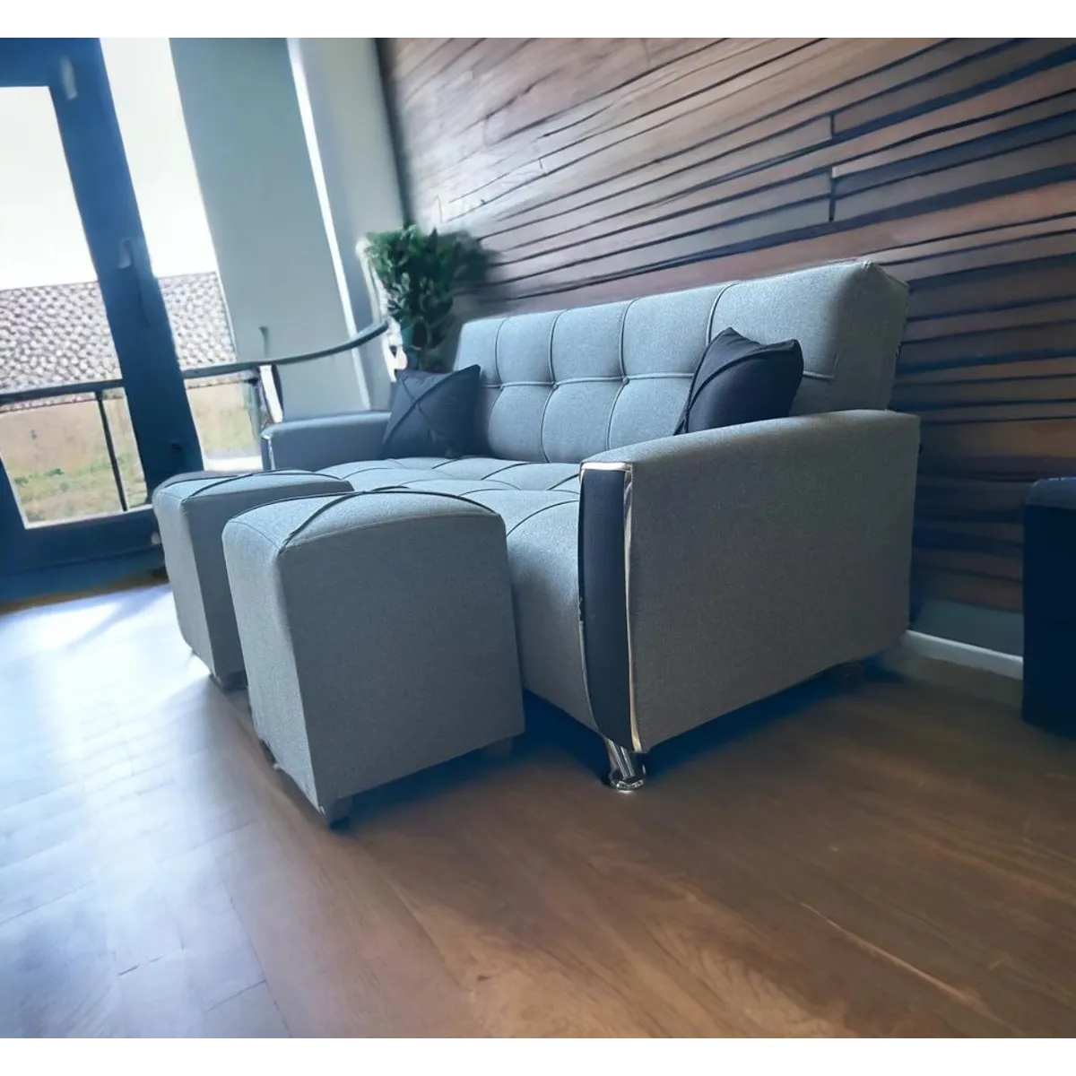 GENERICO - SOFA  KAMI DE 3 CUERPOS CON PUFF Y COJINES