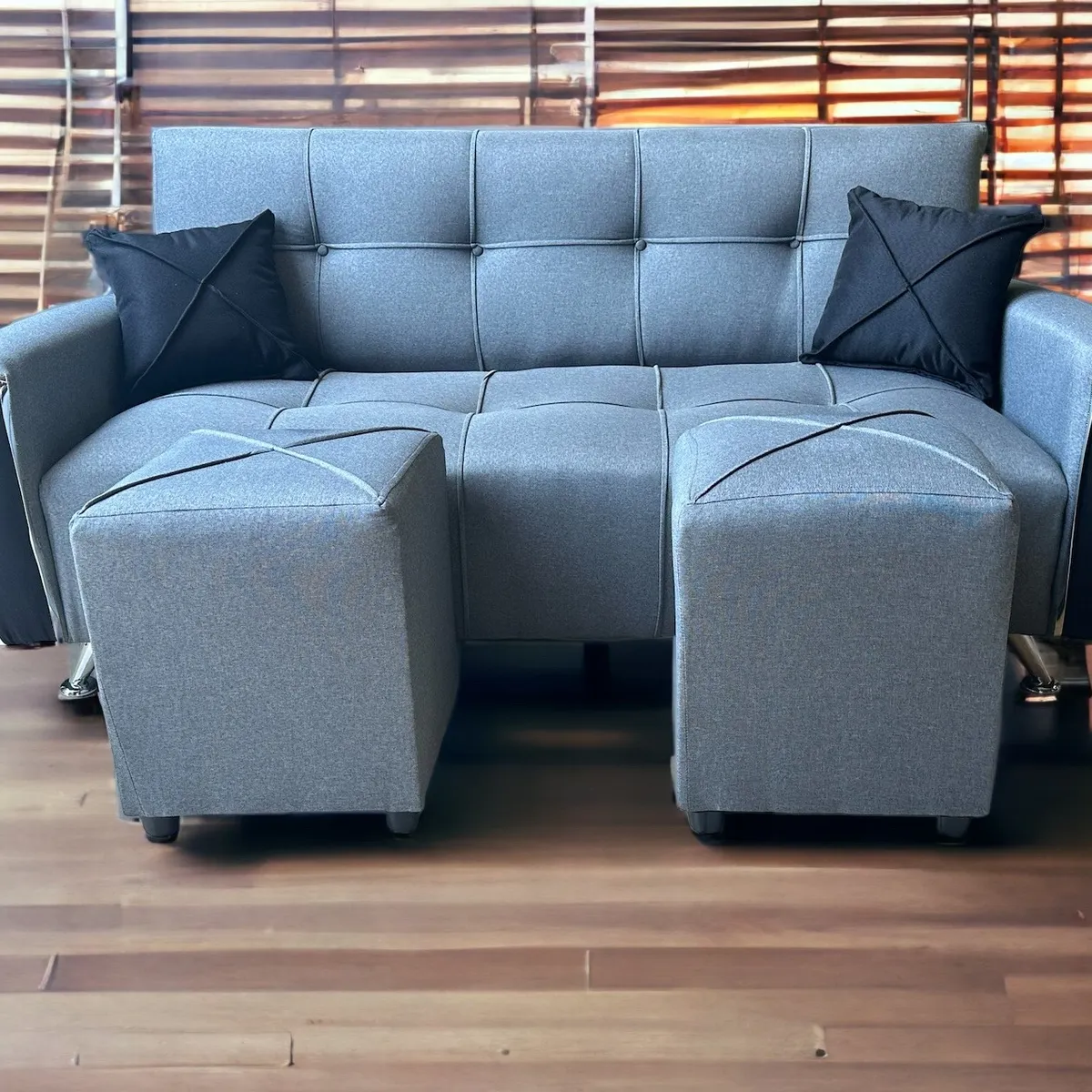 GENERICO - SOFA  KAMI DE 3 CUERPOS CON PUFF Y COJINES