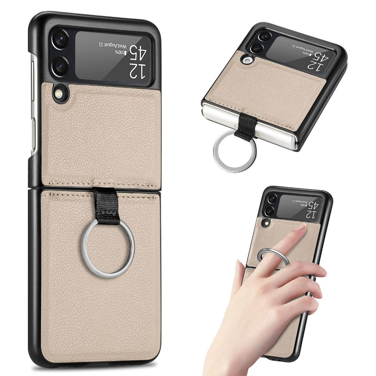 XUNDD - Carcasa para Samsung Z Flip 3 / Z Flip 4 de Cuero con Anillo