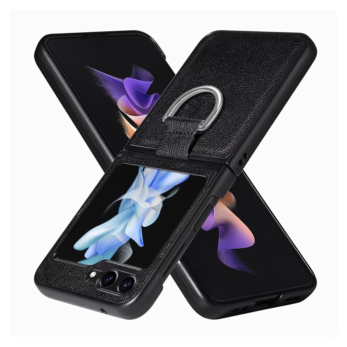 XUNDD - Carcasa para Samsung Z Flip 5 de Cuero con Anillo Premium