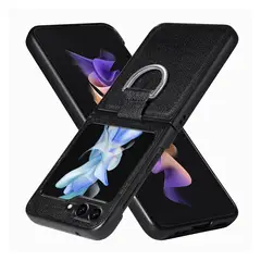 XUNDD - Carcasa para Samsung Z Flip 5 de Cuero con Anillo Premium