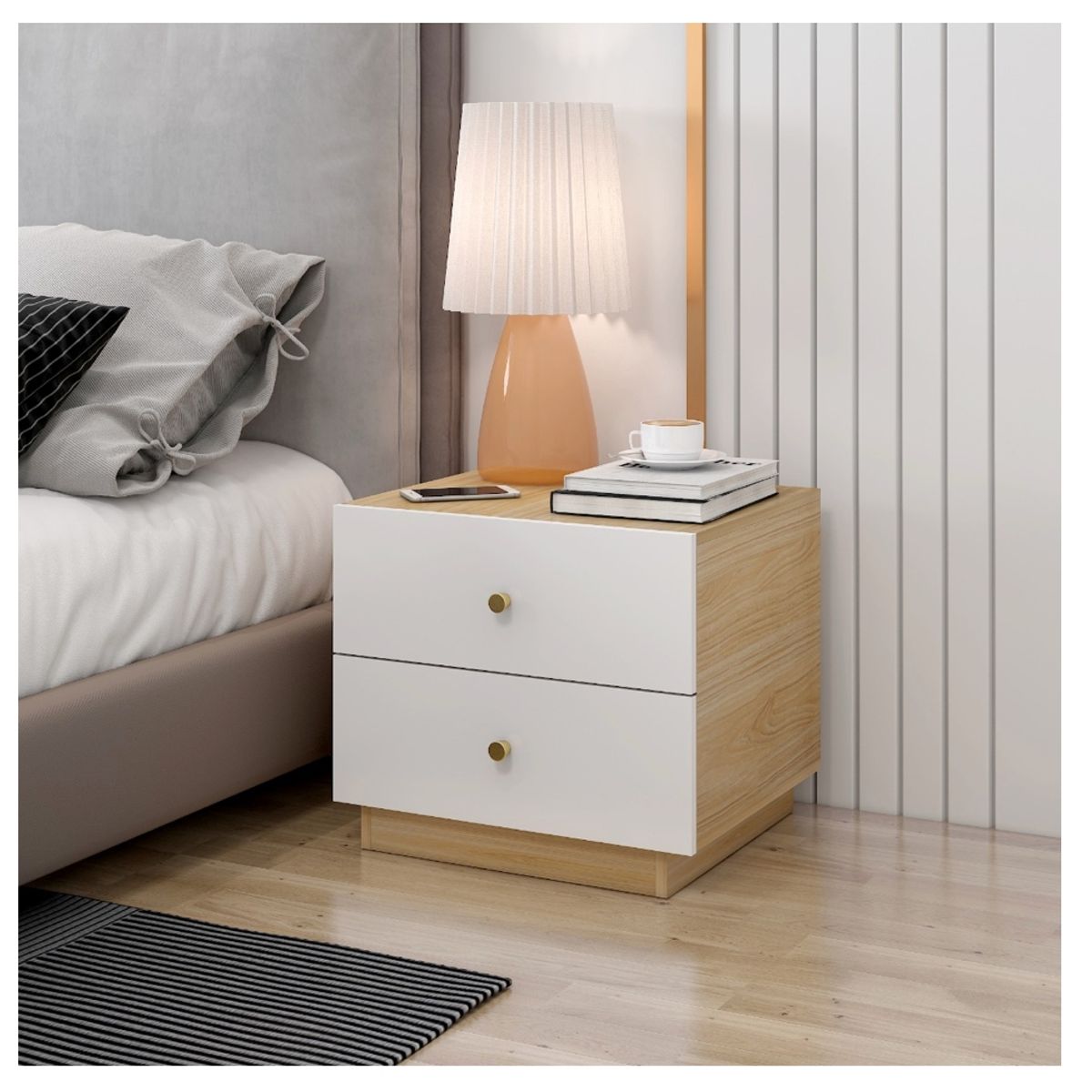 HOMER DESIGN - Velador 2 Niveles Con Cajon Mesita Moderno 50x42x47cm