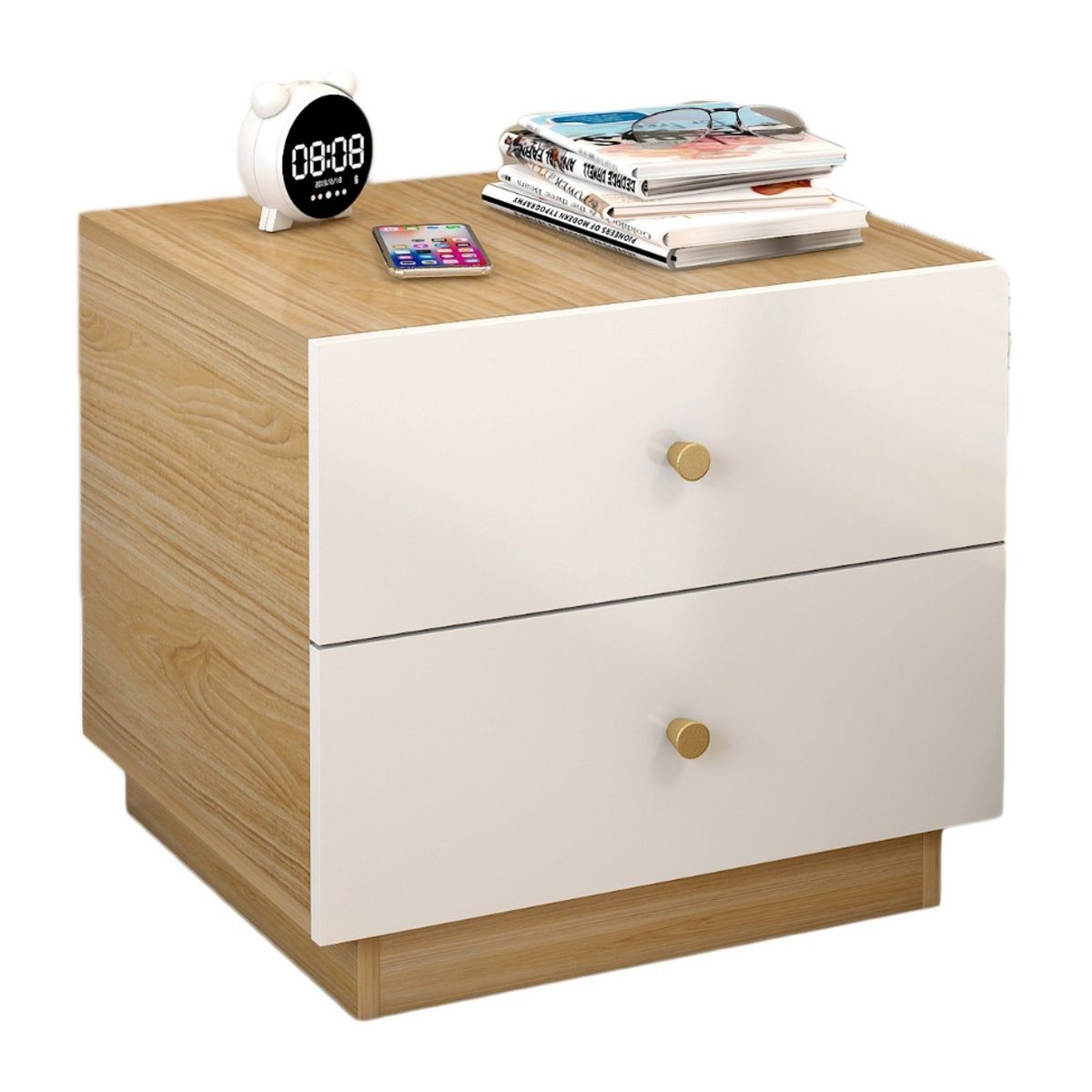 HOMER DESIGN - Velador 2 Niveles Con Cajon Mesita Moderno 50x42x47cm