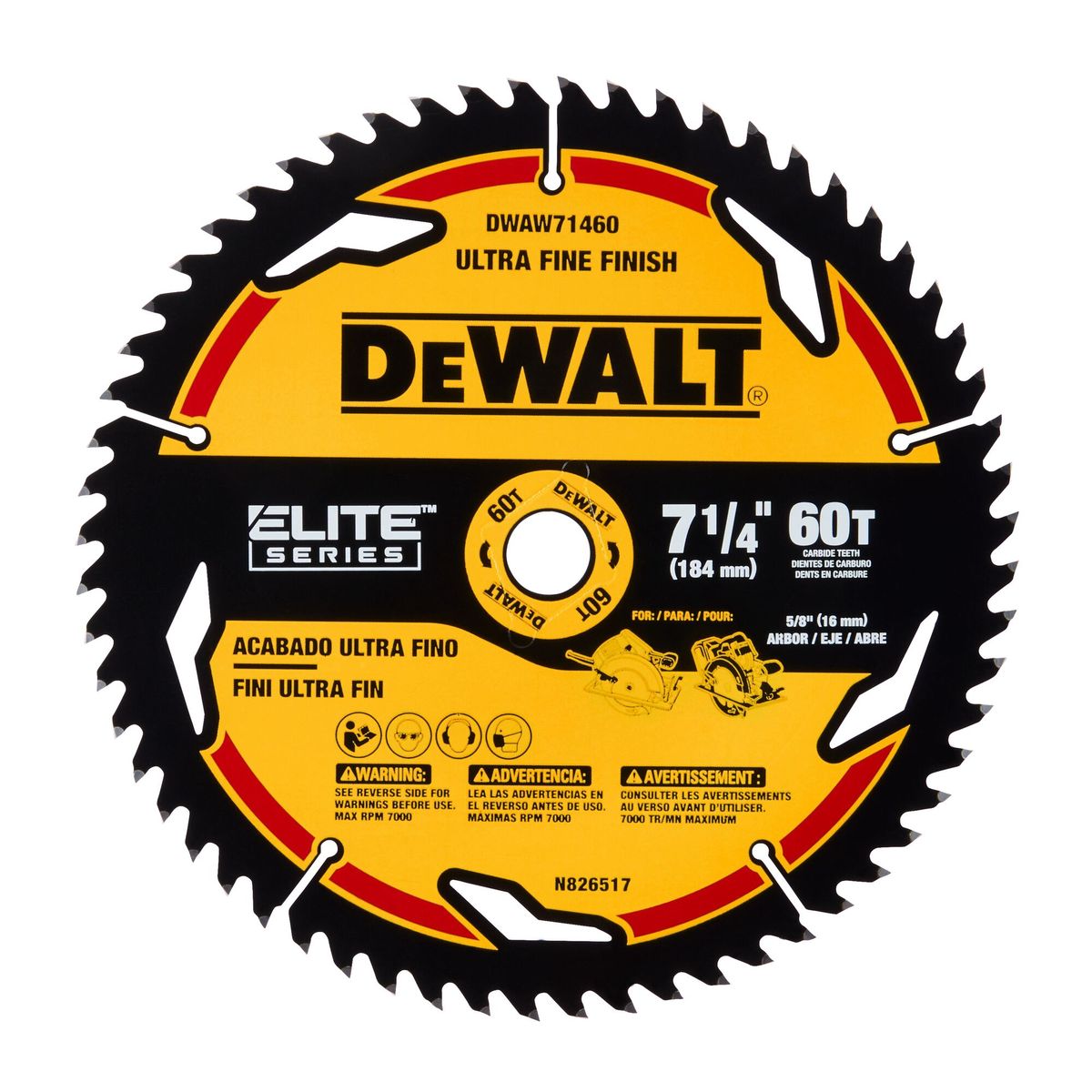 DEWALT - Disco de Sierra 7-1/4" 60T ELITE SERIES™ DEWALT DWAW71460