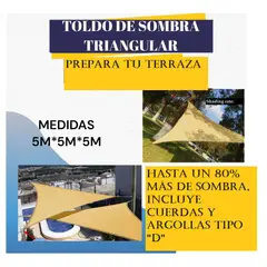 GENERICO - Toldo Vela Malla Sombra Triangular 5 X 5 X 5 mts.