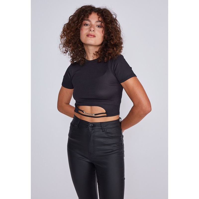 SIOUX - Polera Mujer Tiras Metal Negro Sioux