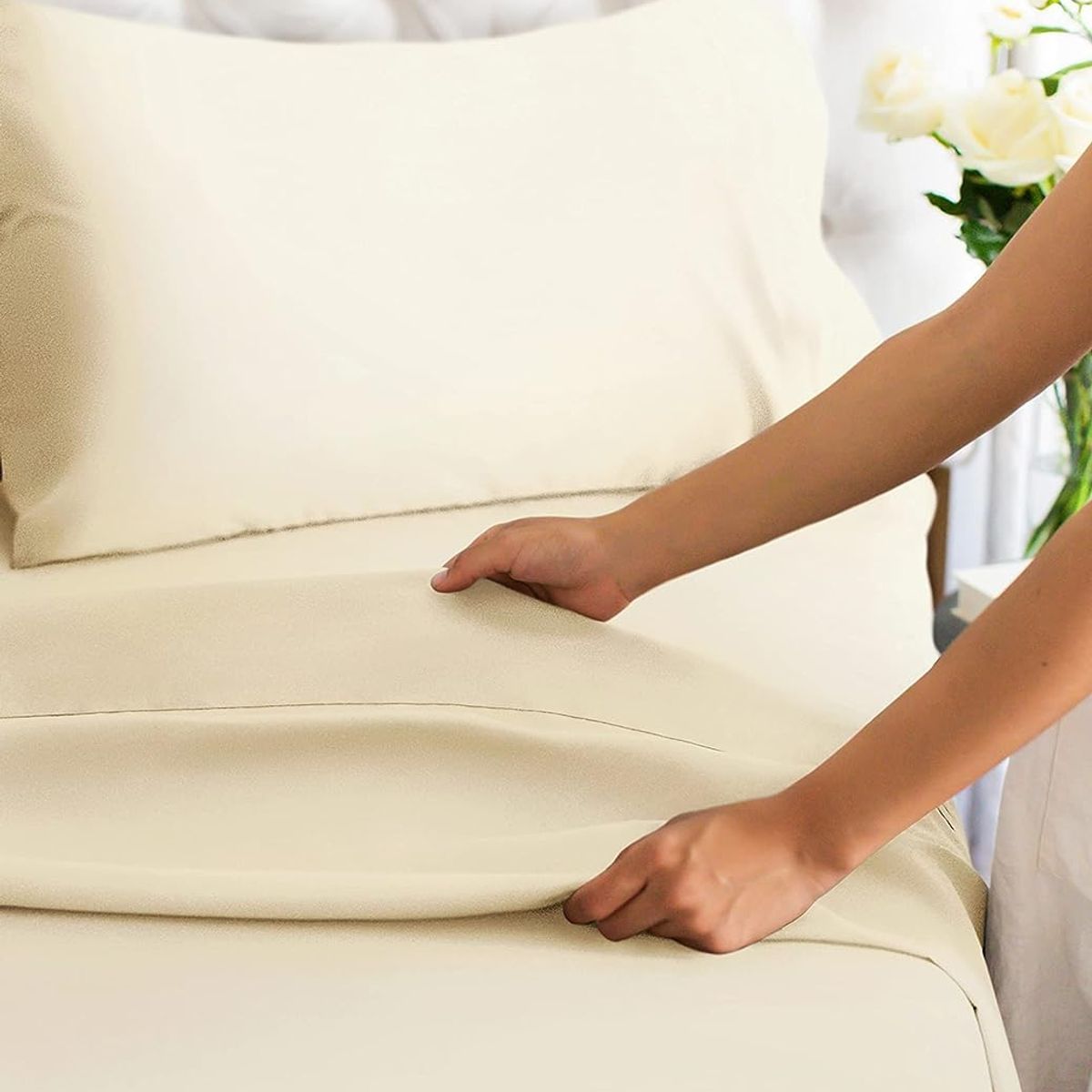 ELIZABETH PEPER - Juego de Sábanas 144 Hilos Beige 50/50 Polycotton 2 Plazas