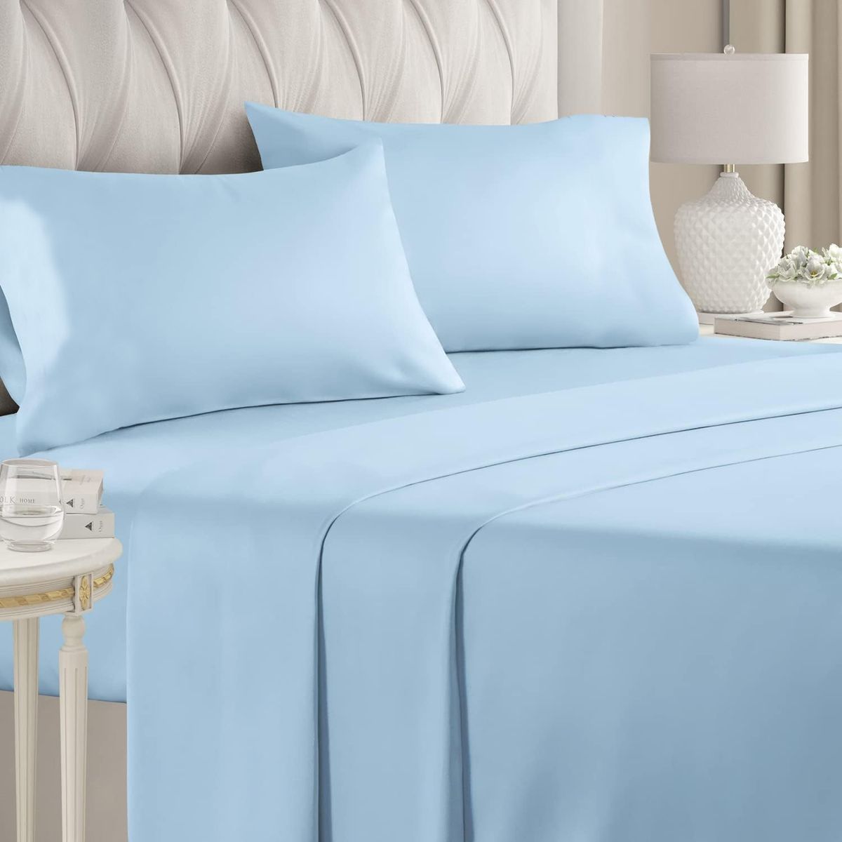 ELIZABETH PEPER - Juego de Sábanas 144 Hilos Azul 50/50 Polycotton SUPER KING