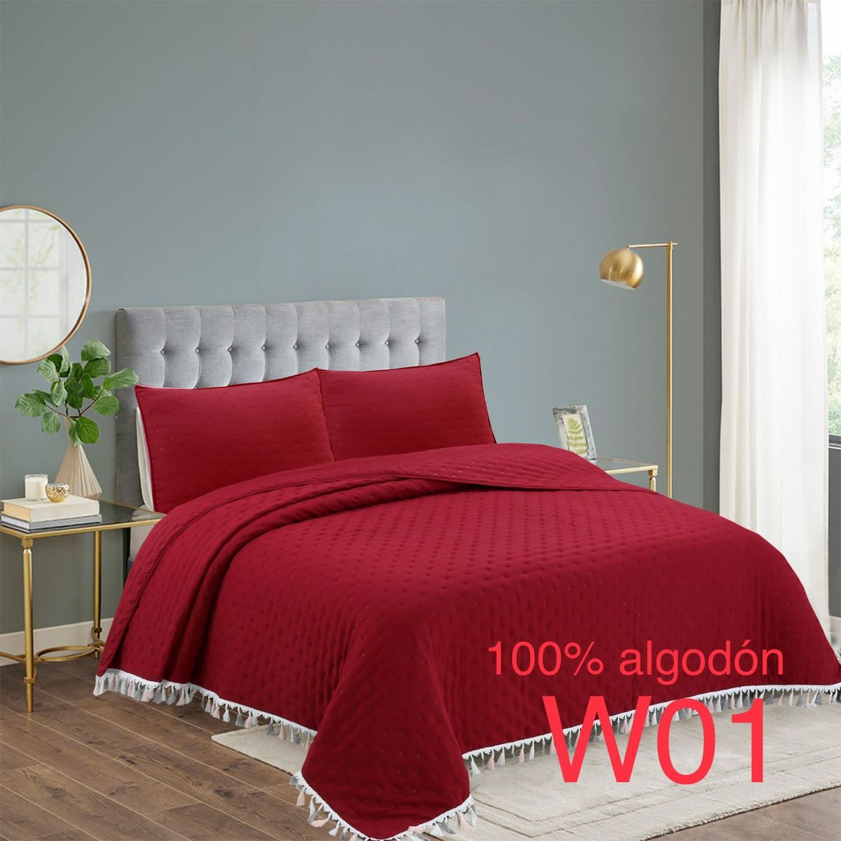 Cobertor quilts de Verano de algodón reversible 2 Plazas Burdeo, marca GENERICO - Foto Principal