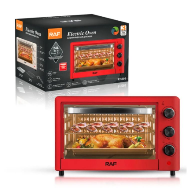 HORNO ELECTRICO MULTIFUNCION 24 LITROS 1200W RAF-5306 ROJO