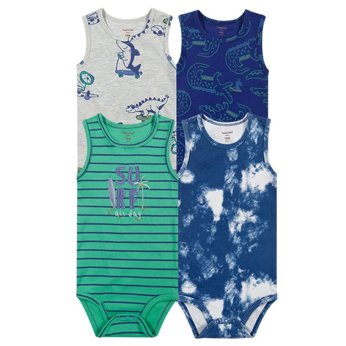TEDMIMAK - Pack de 4 Bodys Bebé Niño Tedmimak Sin Manga