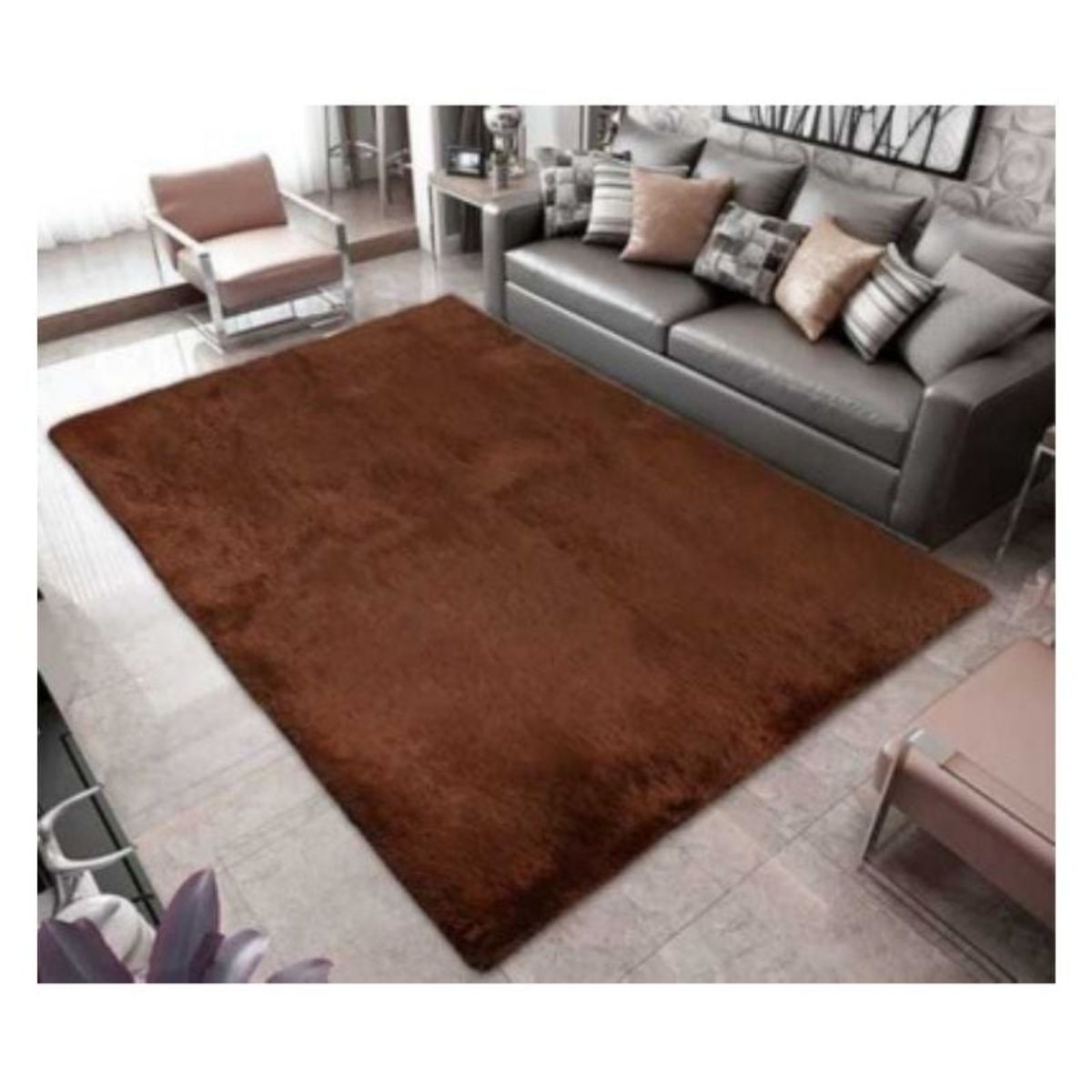 GENERICO - Alfombra Peluda  Para Living  Tipo Shaggy Marrón 240x200cm