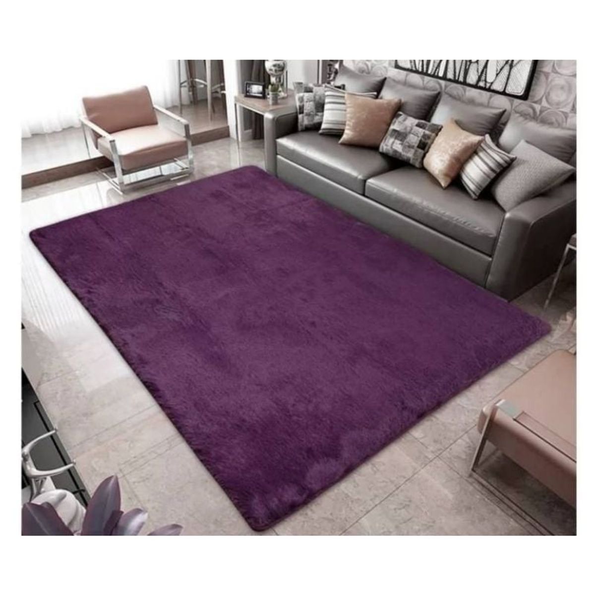GENERICO - Alfombra Peluda  Para Living  Tipo Shaggy Morado  240x200cm