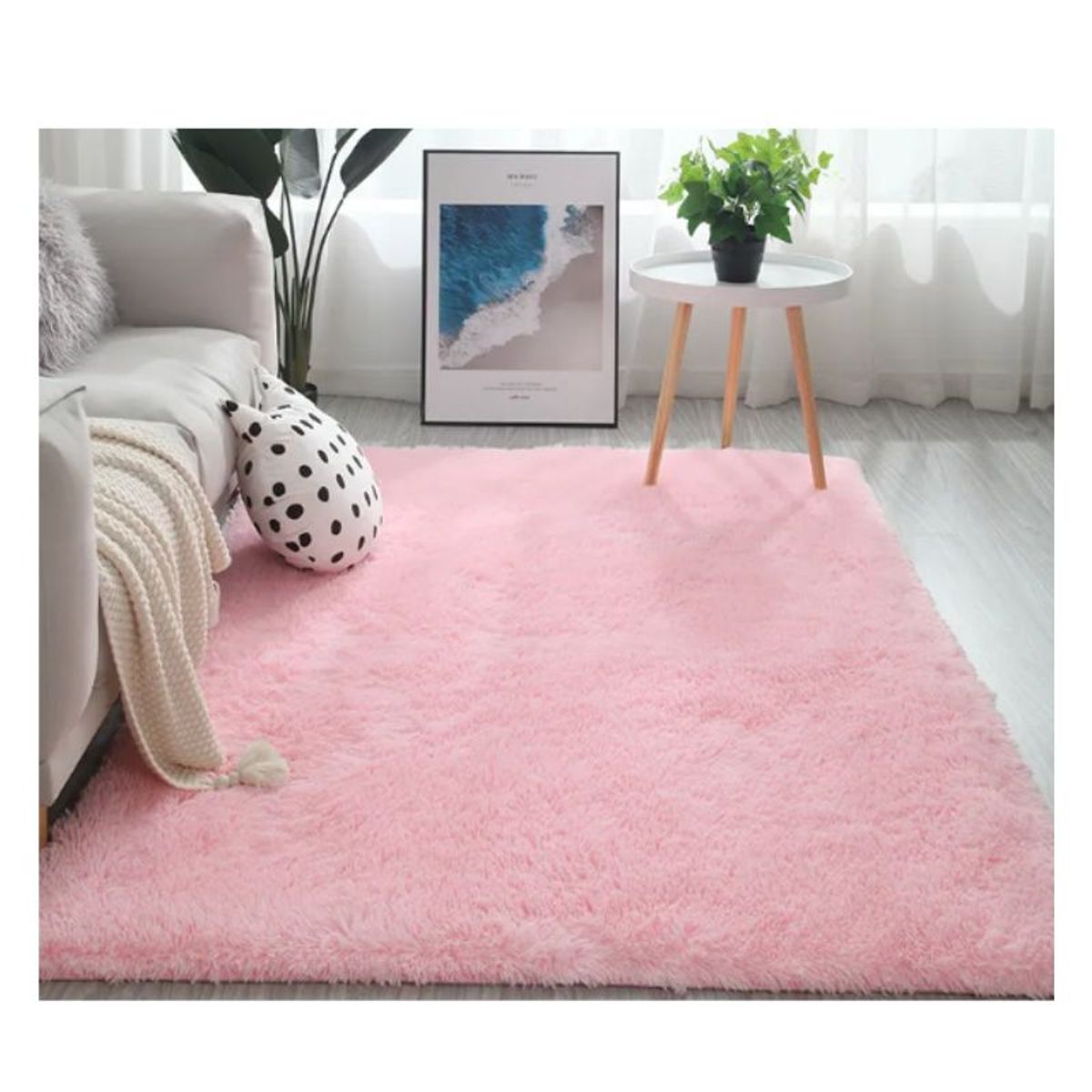 GENERICO - Alfombra Peluda  Para Living  Tipo Shaggy Rosado 240x200cm